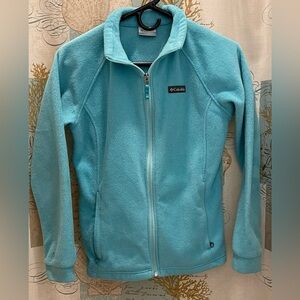 Columbia Aqua Blue Womens Outdoor Activewear Fleece Zip Pockets Lg  Preppy